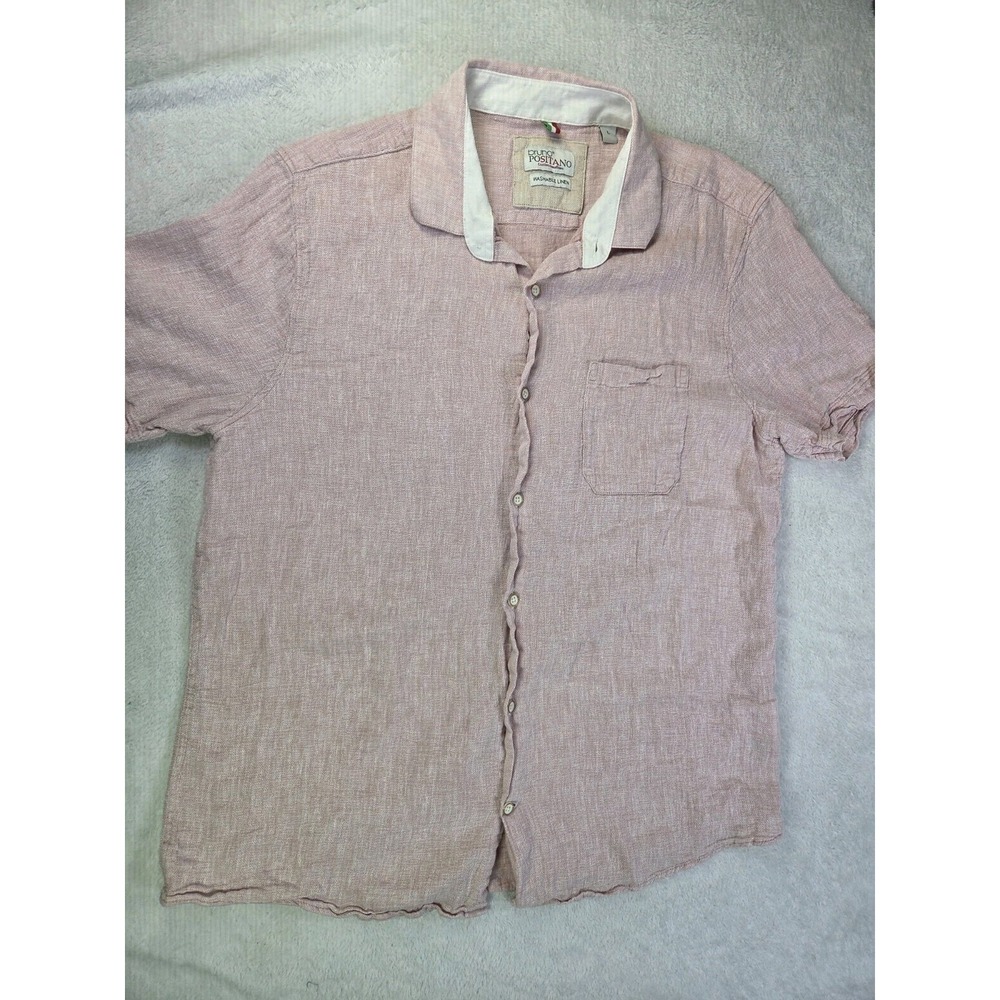 Bruno Positano Linen Rayon Camp Shirt Mens Large Pink Short Sleeve Italy